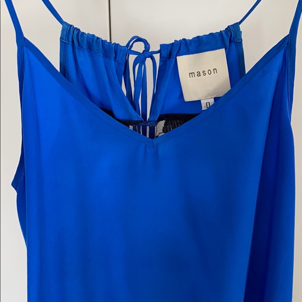Mason Blue Silk Lace Back Top